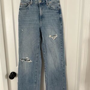 Garage Women's Light Blue Distressed Wide Leg Jeans